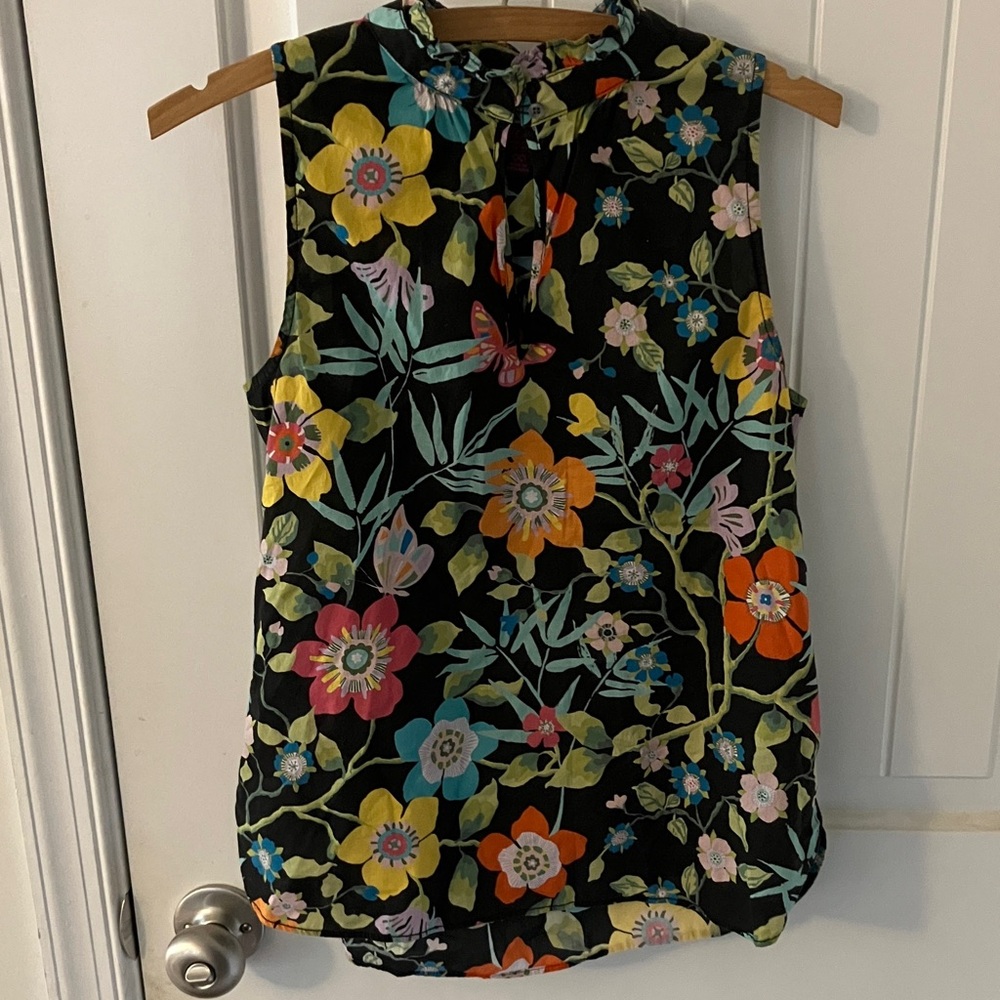 J. Crew Black Multicolor Floral Blouse